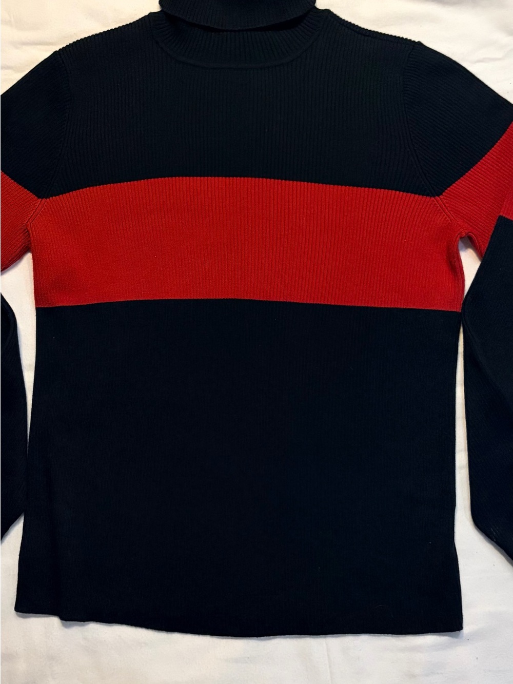 VTG Lauren Ralph Lauren Black Turtleneck Sweater with Red Chest Stripe